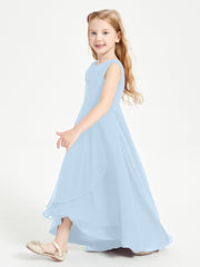 Modern Asymmetrical Junior Bridesmaid Dresses Cowl Neck Sky Blue