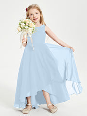 Modern Asymmetrical Junior Bridesmaid Dresses Cowl Neck Sky Blue