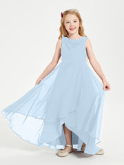 Modern Asymmetrical Junior Bridesmaid Dresses Cowl Neck Sky Blue