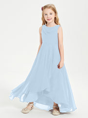 Modern Asymmetrical Junior Bridesmaid Dresses Cowl Neck Sky Blue