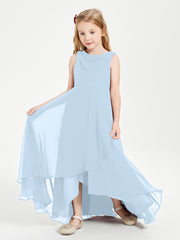 Modern Asymmetrical Junior Bridesmaid Dresses Cowl Neck Sky Blue