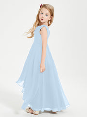 Modern Asymmetrical Junior Bridesmaid Dresses Cowl Neck Sky Blue