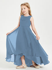 Modern Asymmetrical Junior Bridesmaid Dresses Cowl Neck Slate Blue