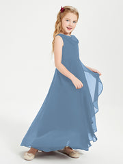 Modern Asymmetrical Junior Bridesmaid Dresses Cowl Neck Slate Blue
