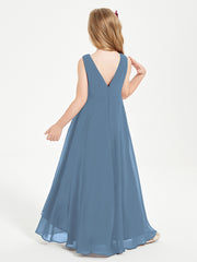 Modern Asymmetrical Junior Bridesmaid Dresses Cowl Neck Slate Blue