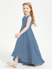 Modern Asymmetrical Junior Bridesmaid Dresses Cowl Neck Slate Blue