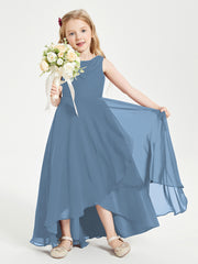 Modern Asymmetrical Junior Bridesmaid Dresses Cowl Neck Slate Blue