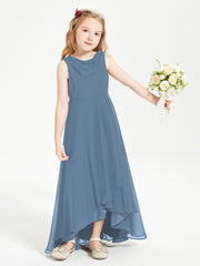 Modern Asymmetrical Junior Bridesmaid Dresses Cowl Neck Slate Blue