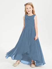 Modern Asymmetrical Junior Bridesmaid Dresses Cowl Neck Slate Blue
