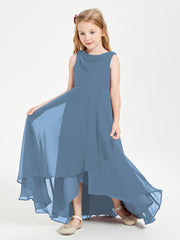 Modern Asymmetrical Junior Bridesmaid Dresses Cowl Neck Slate Blue
