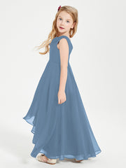 Modern Asymmetrical Junior Bridesmaid Dresses Cowl Neck Slate Blue