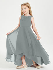 Modern Asymmetrical Junior Bridesmaid Dresses Cowl Neck Steel Grey