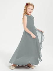Modern Asymmetrical Junior Bridesmaid Dresses Cowl Neck Steel Grey