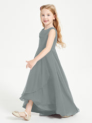 Modern Asymmetrical Junior Bridesmaid Dresses Cowl Neck Steel Grey