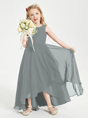 Modern Asymmetrical Junior Bridesmaid Dresses Cowl Neck Steel Grey