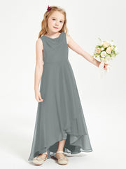 Modern Asymmetrical Junior Bridesmaid Dresses Cowl Neck Steel Grey