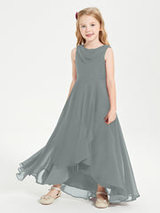 Modern Asymmetrical Junior Bridesmaid Dresses Cowl Neck Steel Grey