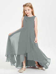 Modern Asymmetrical Junior Bridesmaid Dresses Cowl Neck Steel Grey