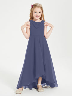 Modern Asymmetrical Junior Bridesmaid Dresses Cowl Neck Stormy