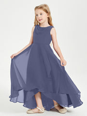 Modern Asymmetrical Junior Bridesmaid Dresses Cowl Neck Stormy