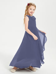 Modern Asymmetrical Junior Bridesmaid Dresses Cowl Neck Stormy