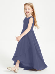 Modern Asymmetrical Junior Bridesmaid Dresses Cowl Neck Stormy