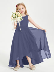 Modern Asymmetrical Junior Bridesmaid Dresses Cowl Neck Stormy