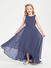 Modern Asymmetrical Junior Bridesmaid Dresses Cowl Neck Stormy