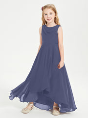 Modern Asymmetrical Junior Bridesmaid Dresses Cowl Neck Stormy