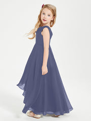 Modern Asymmetrical Junior Bridesmaid Dresses Cowl Neck Stormy