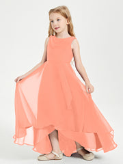 Modern Asymmetrical Junior Bridesmaid Dresses Cowl Neck Sunset