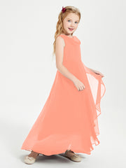 Modern Asymmetrical Junior Bridesmaid Dresses Cowl Neck Sunset
