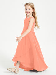 Modern Asymmetrical Junior Bridesmaid Dresses Cowl Neck Sunset