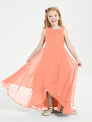 Modern Asymmetrical Junior Bridesmaid Dresses Cowl Neck Sunset