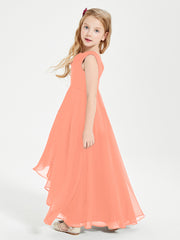 Modern Asymmetrical Junior Bridesmaid Dresses Cowl Neck Sunset