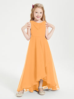 Modern Asymmetrical Junior Bridesmaid Dresses Cowl Neck Tangerine