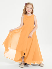 Modern Asymmetrical Junior Bridesmaid Dresses Cowl Neck Tangerine