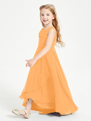 Modern Asymmetrical Junior Bridesmaid Dresses Cowl Neck Tangerine