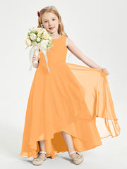 Modern Asymmetrical Junior Bridesmaid Dresses Cowl Neck Tangerine