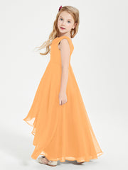 Modern Asymmetrical Junior Bridesmaid Dresses Cowl Neck Tangerine