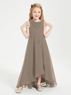 Modern Asymmetrical Junior Bridesmaid Dresses Cowl Neck Taupe