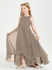Modern Asymmetrical Junior Bridesmaid Dresses Cowl Neck Taupe