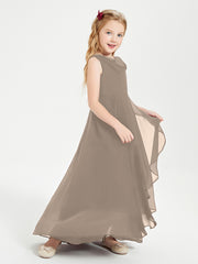 Modern Asymmetrical Junior Bridesmaid Dresses Cowl Neck Taupe