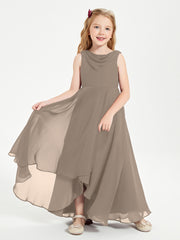 Modern Asymmetrical Junior Bridesmaid Dresses Cowl Neck Taupe