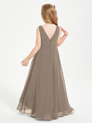Modern Asymmetrical Junior Bridesmaid Dresses Cowl Neck Taupe