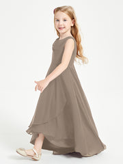 Modern Asymmetrical Junior Bridesmaid Dresses Cowl Neck Taupe