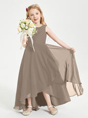 Modern Asymmetrical Junior Bridesmaid Dresses Cowl Neck Taupe