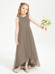 Modern Asymmetrical Junior Bridesmaid Dresses Cowl Neck Taupe