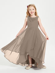 Modern Asymmetrical Junior Bridesmaid Dresses Cowl Neck Taupe
