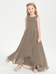 Modern Asymmetrical Junior Bridesmaid Dresses Cowl Neck Taupe